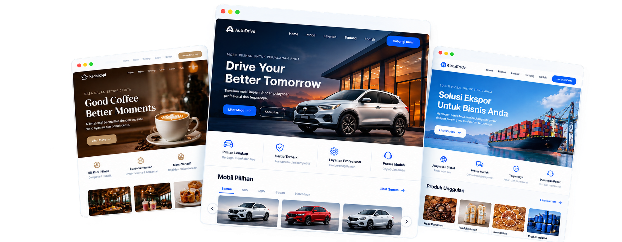 Kolase preview website WebStation untuk berbagai bisnis